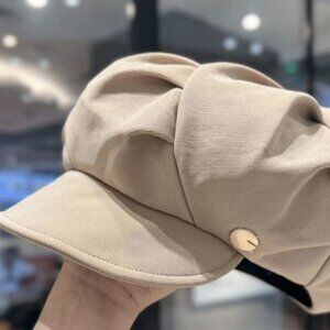 Tan Pleated Beret/Newsboy Cap
